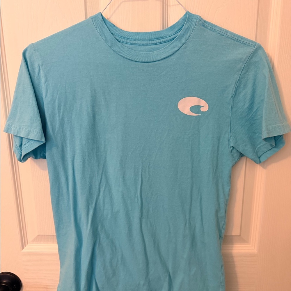 Costa Light Aqua Tee with Rust Logo